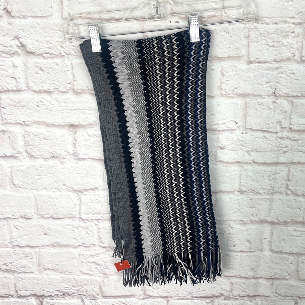 Missoni Jacquard Wool Blue Black Scarf New!